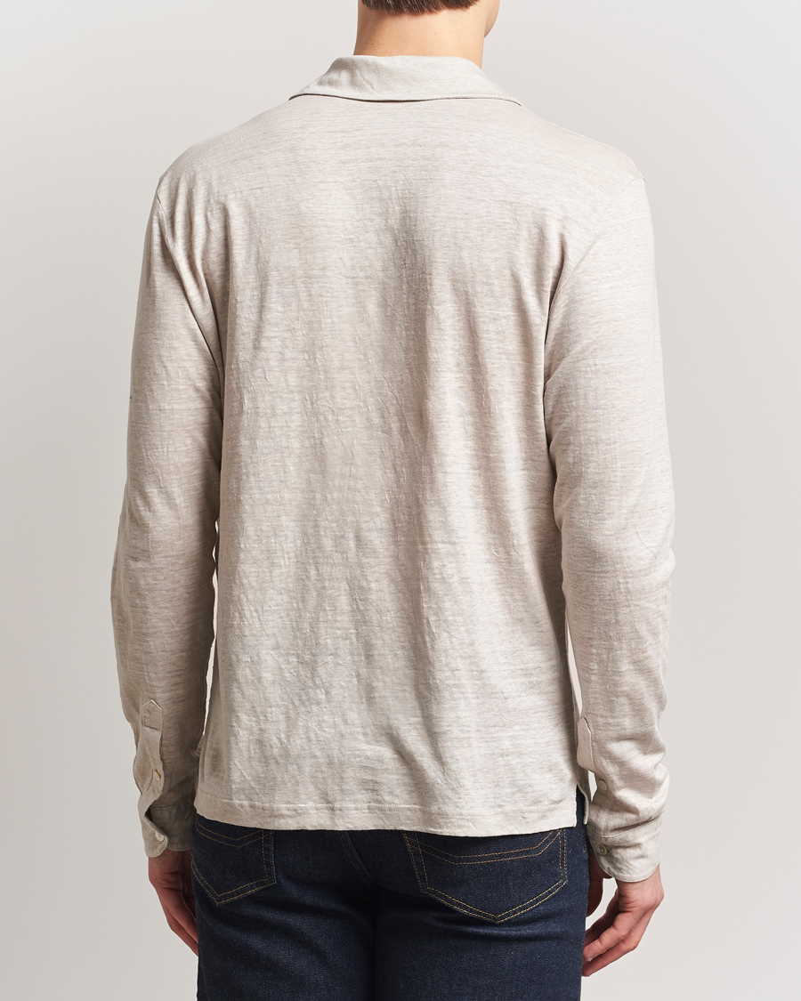 Herren | Pullover | Gran Sasso | Washed Linen Long Sleeve Polo Beige Melange
