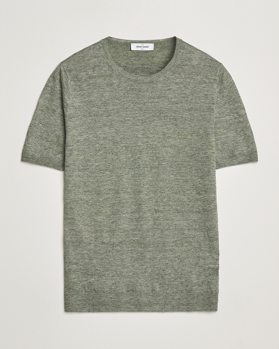 Herren | T-Shirts | Gran Sasso | Knitted Linen T-Shirt Green Melange