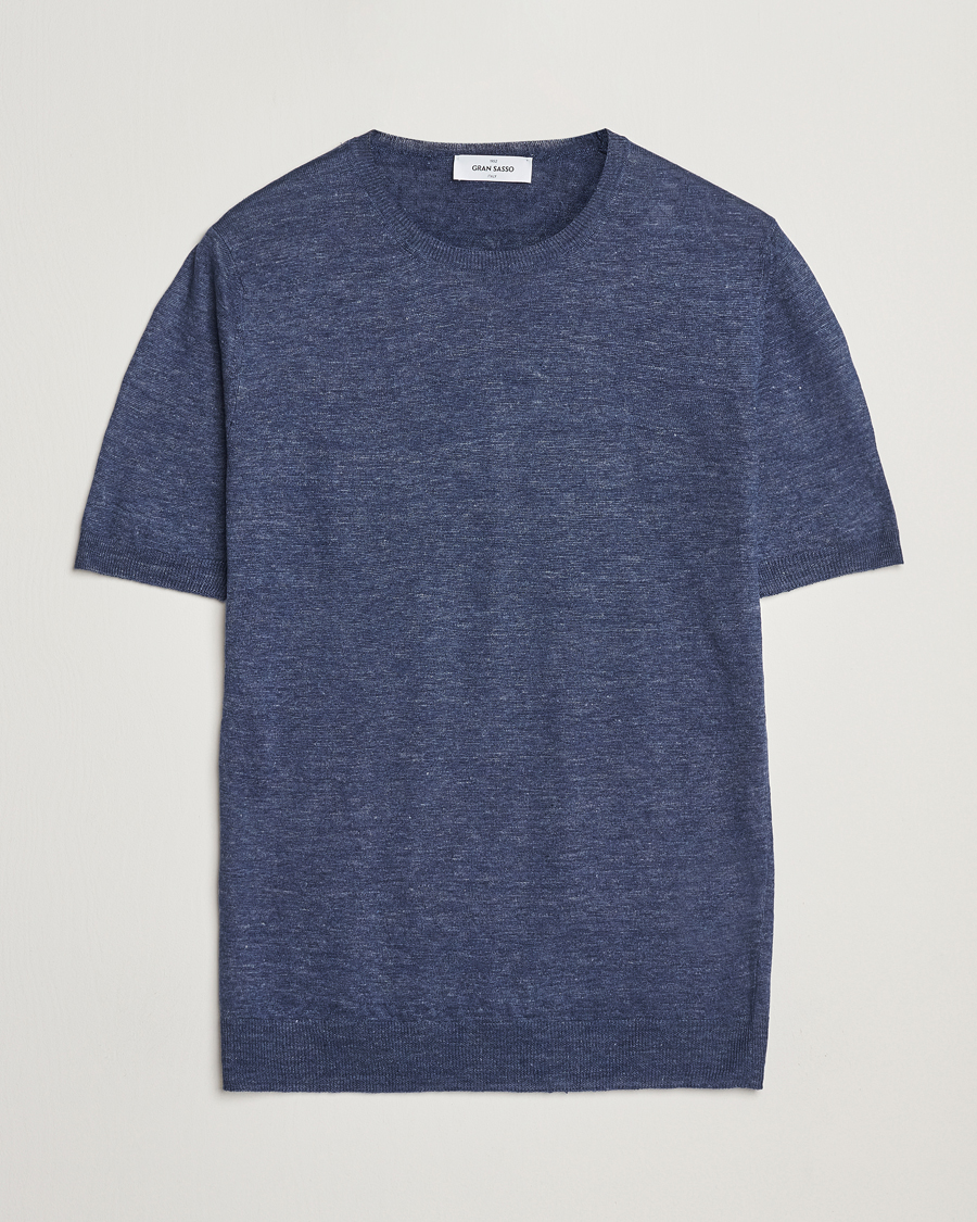 Herren | T-Shirts | Gran Sasso | Knitted Linen T-Shirt Navy Melange