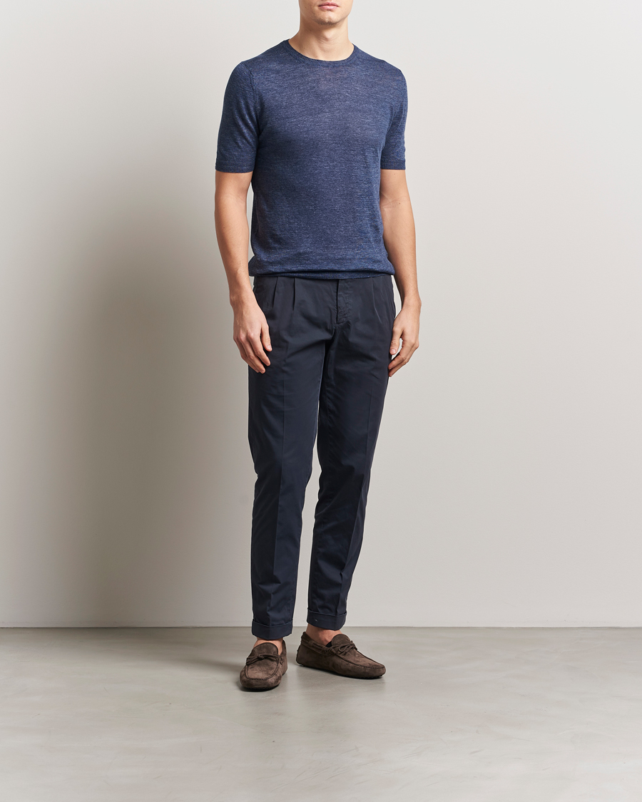 Herren | T-Shirts | Gran Sasso | Knitted Linen T-Shirt Navy Melange