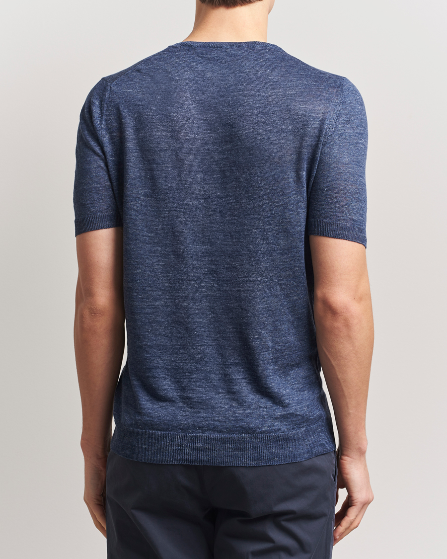 Herren | T-Shirts | Gran Sasso | Knitted Linen T-Shirt Navy Melange
