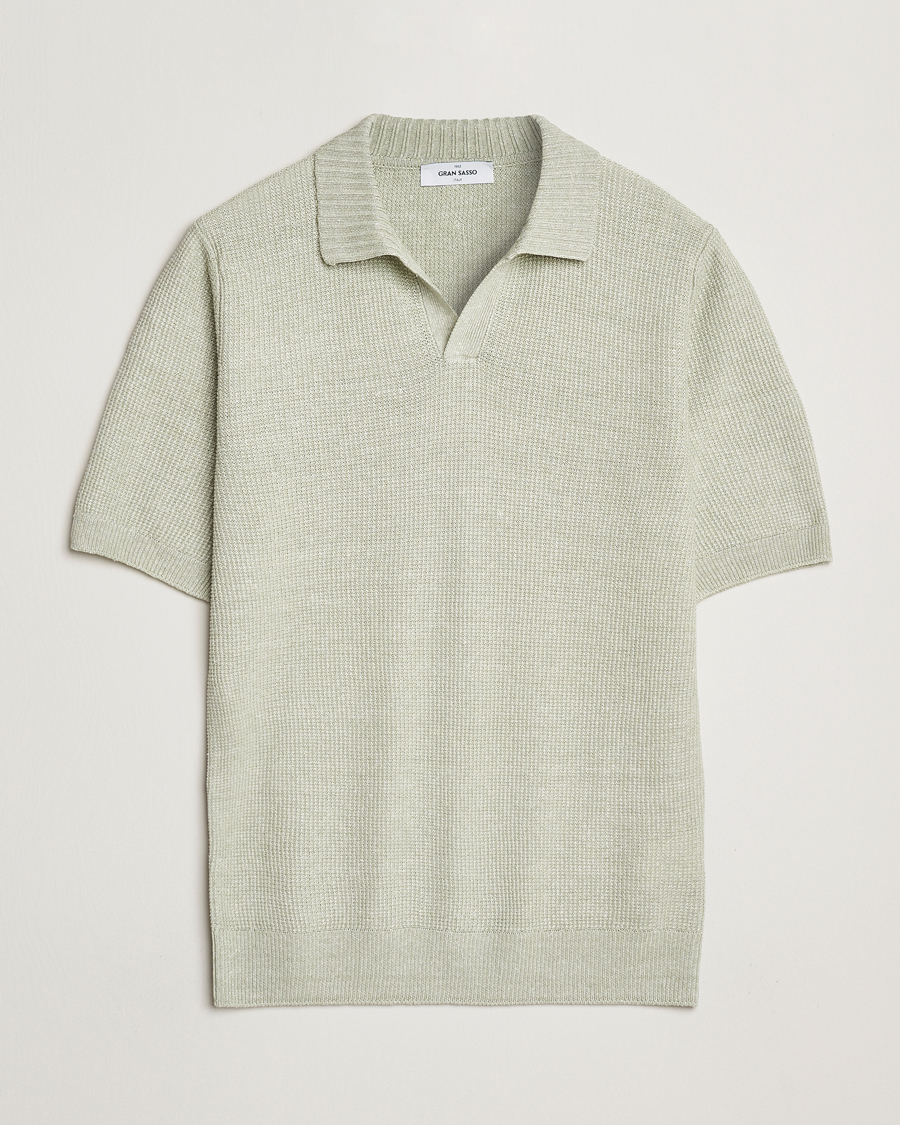 Herren | Poloshirts | Gran Sasso | Linen/Cotton Open Collar Polo Light Green