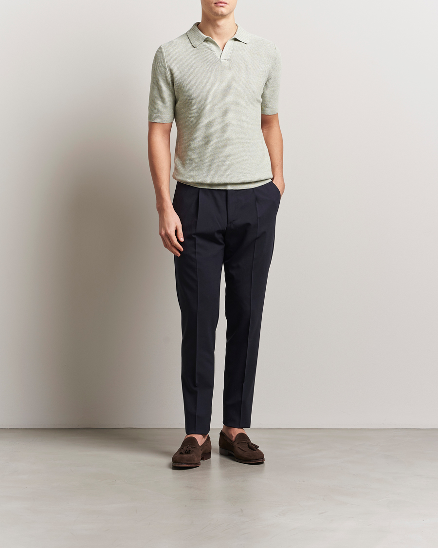 Herren | Poloshirts | Gran Sasso | Linen/Cotton Open Collar Polo Light Green