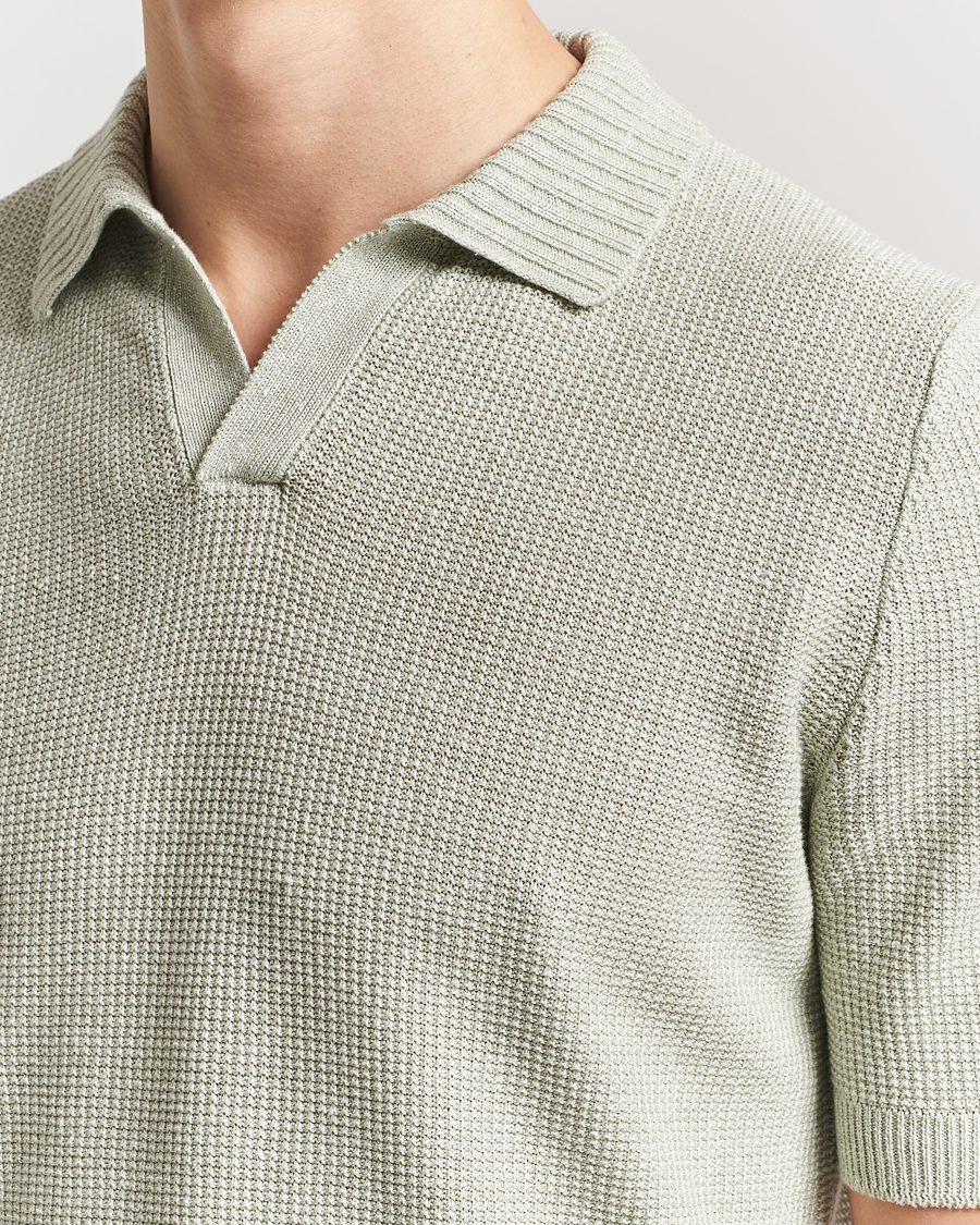 Herren | Poloshirts | Gran Sasso | Linen/Cotton Open Collar Polo Light Green