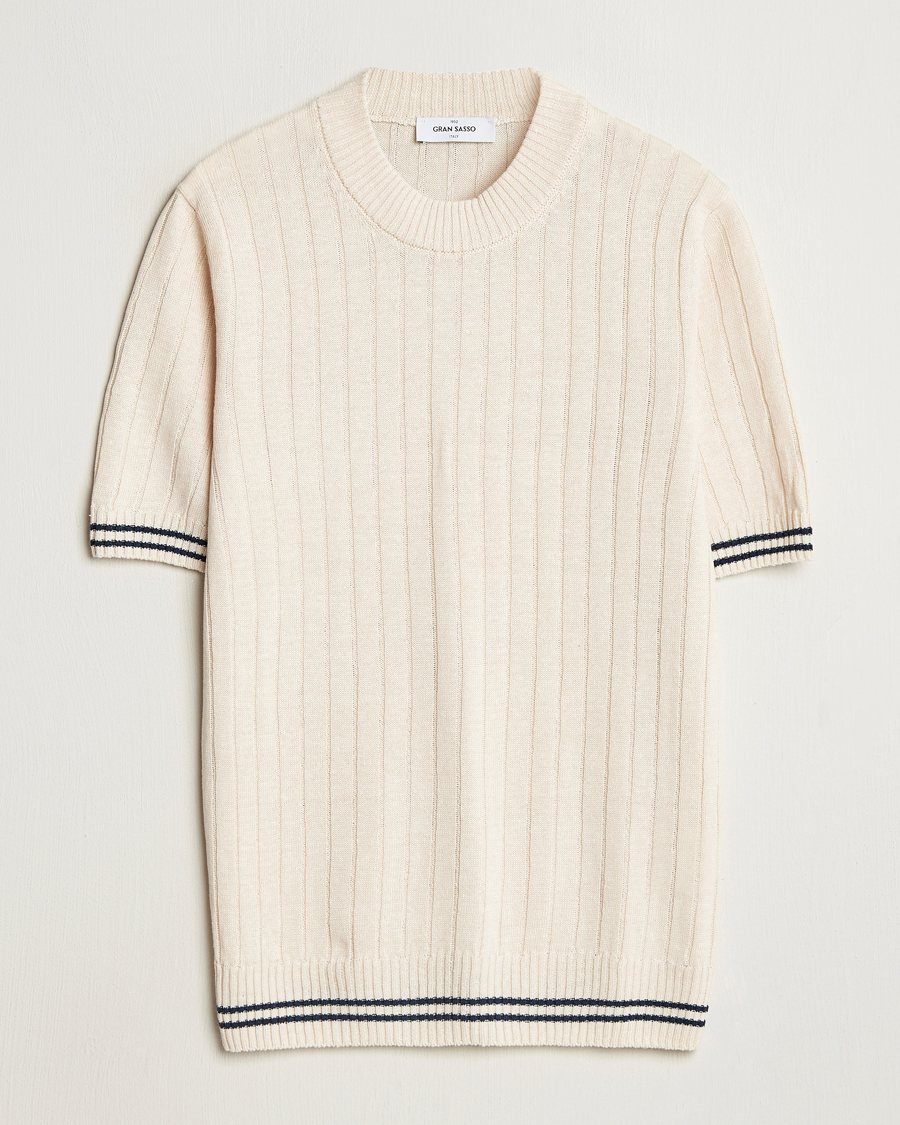 Herren | T-Shirts | Gran Sasso | Linen/Cotton Structured T-Shirt Cream