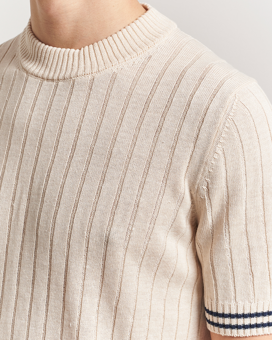 Herren | T-Shirts | Gran Sasso | Linen/Cotton Structured T-Shirt Cream