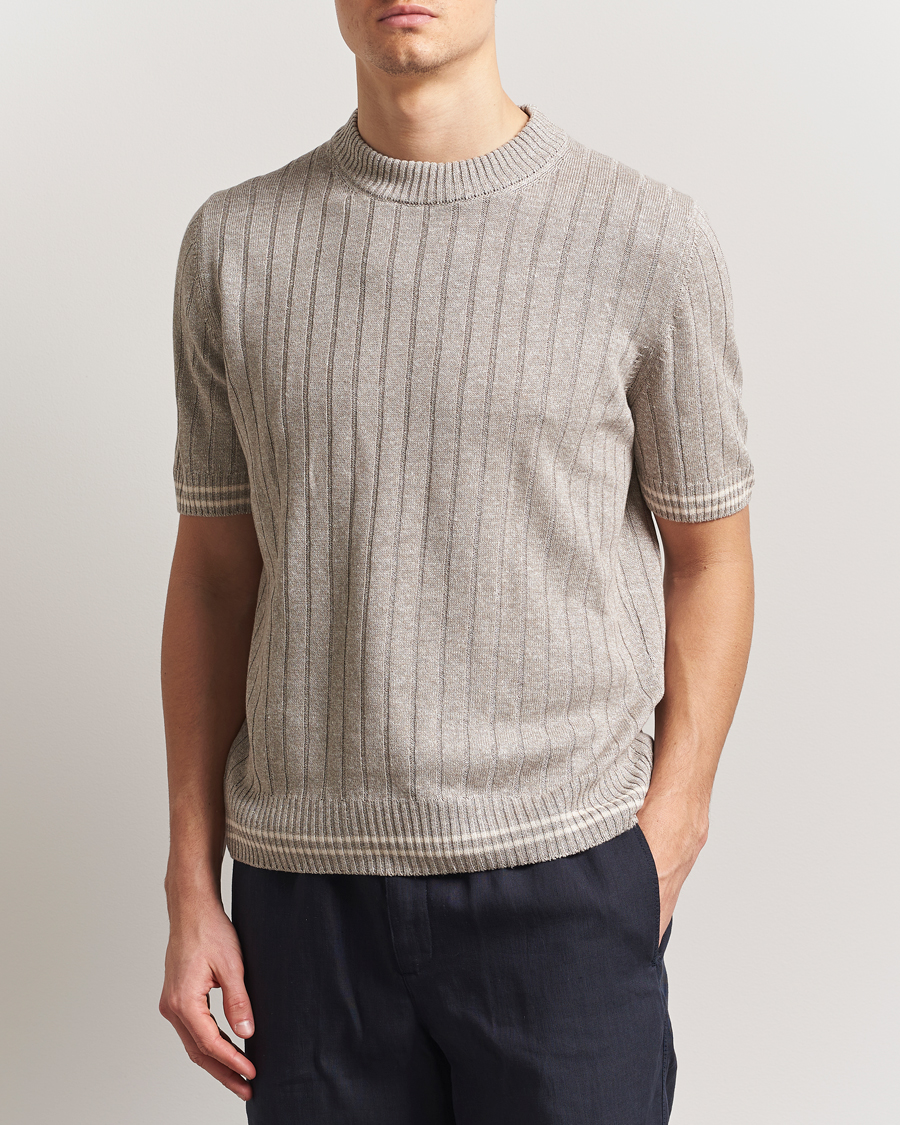 Herren | T-Shirts | Gran Sasso | Linen/Cotton Structured T-Shirt Beige Melange