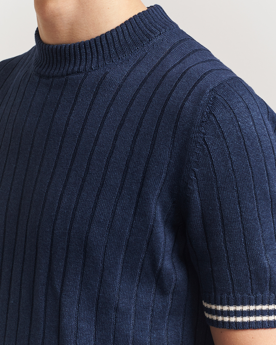 Herren | T-Shirts | Gran Sasso | Linen/Cotton Structured T-Shirt Navy