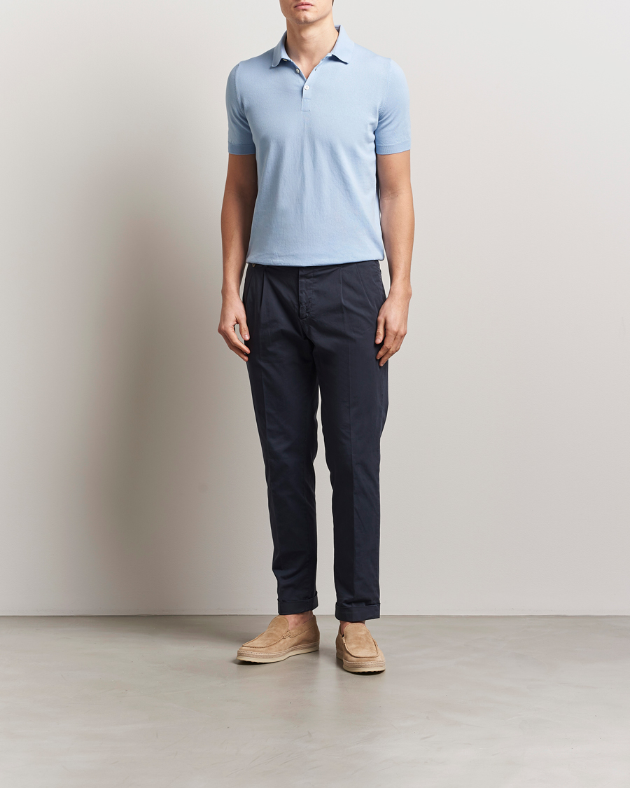 Herren | Poloshirts | Gran Sasso | Cotton Knitted Polo Blue Melange