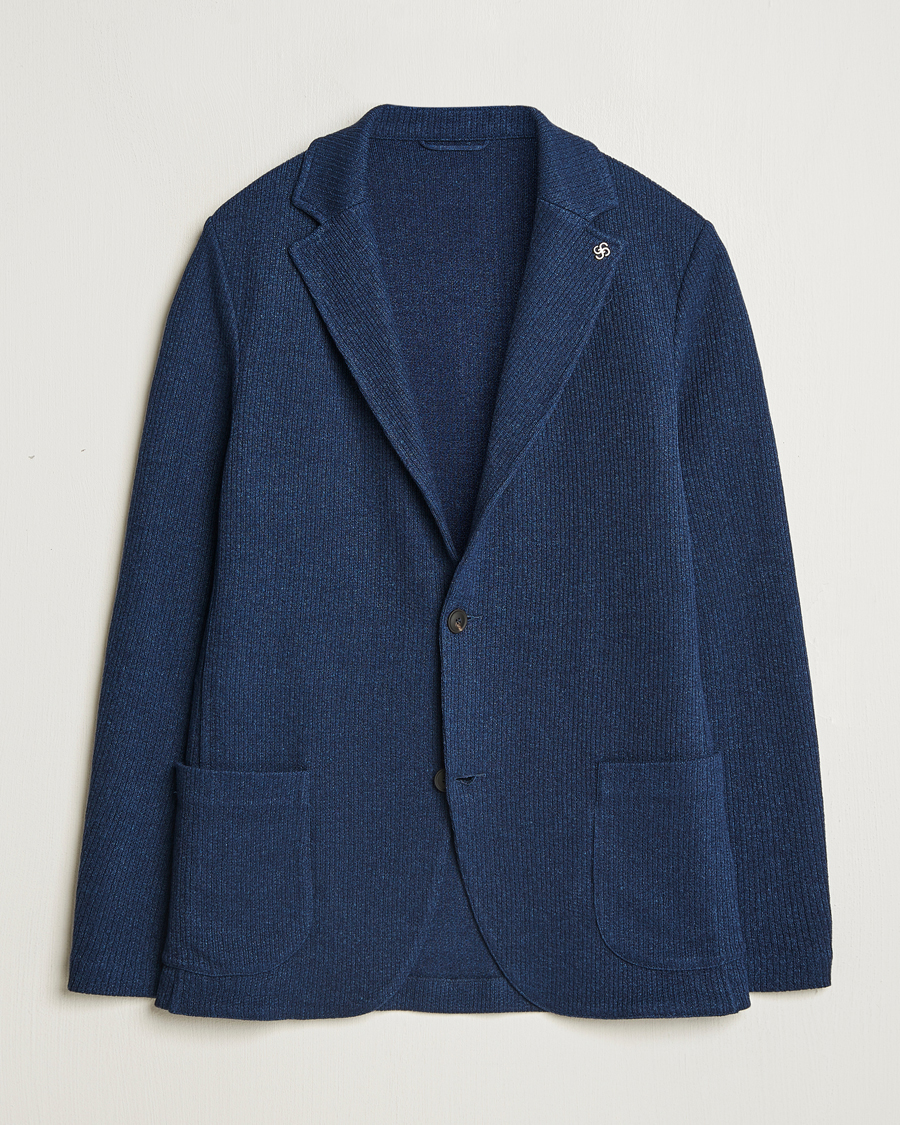 Herren | Sakkos | Gran Sasso | Linen/Cotton Knitted Blazer Navy Melange