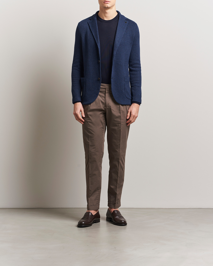 Herren | Sakkos | Gran Sasso | Linen/Cotton Knitted Blazer Navy Melange