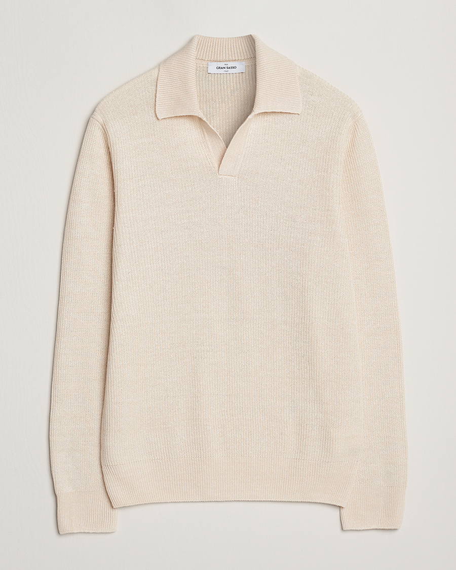 Herren | Pullover | Gran Sasso | Linen/Cotton Open Collar Knitted Polo Cream