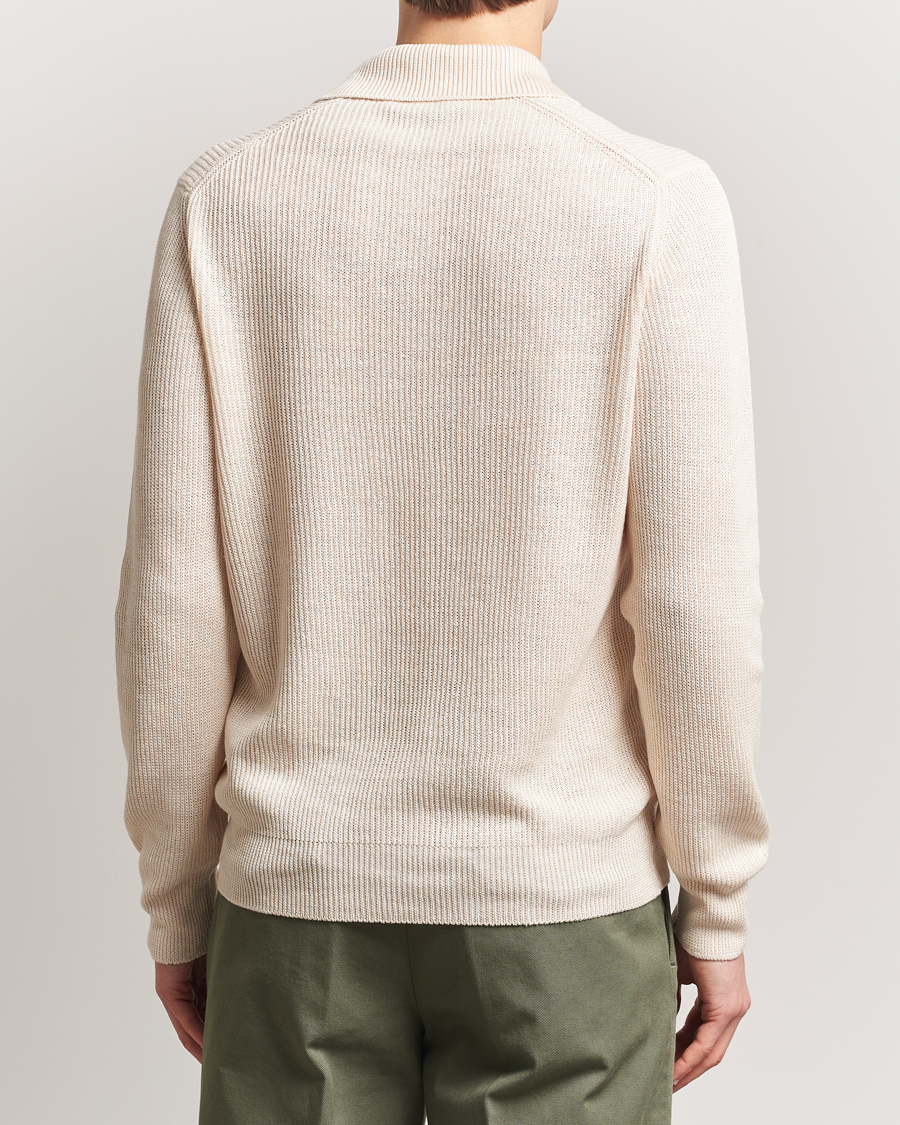 Herren | Pullover | Gran Sasso | Linen/Cotton Open Collar Knitted Polo Cream