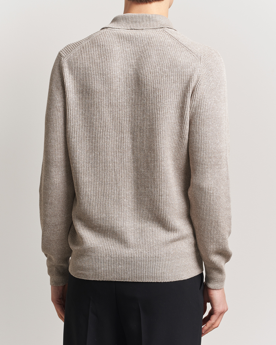 Herren | Pullover | Gran Sasso | Linen/Cotton Open Collar Knitted Polo Beige Melange