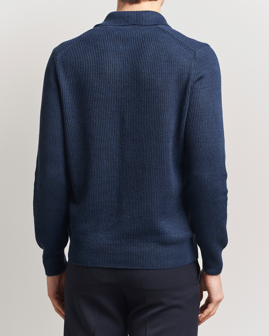 Herren | Pullover | Gran Sasso | Linen/Cotton Open Collar Knitted Polo Navy Melange