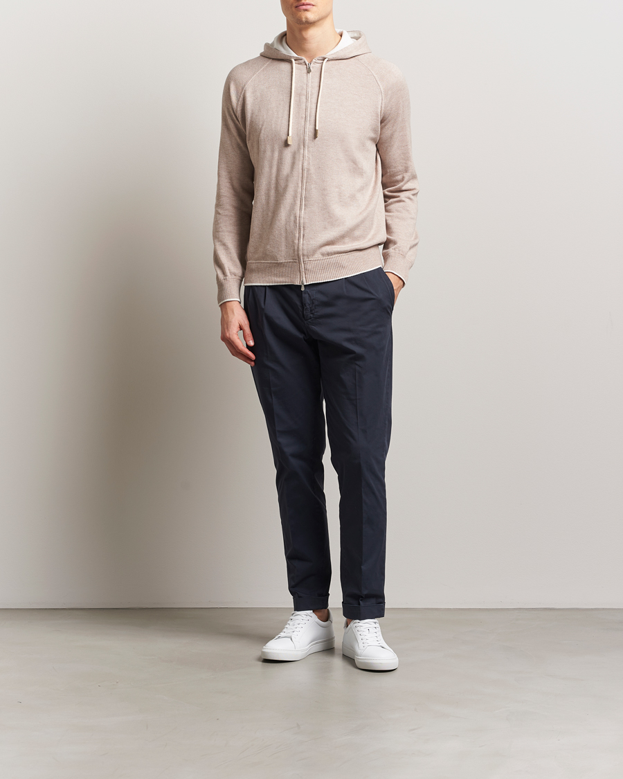 Herren | Pullover | Gran Sasso | Cotton/Cashmere Knitted Hooded Full Zip Beige