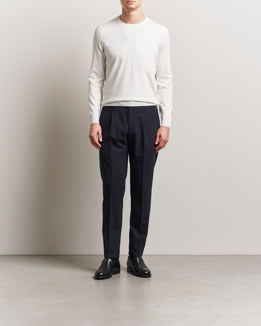 Herren | Pullover | Gran Sasso | Cotton/Cashmere Knitted Crew Neck Sweater Cream Melange