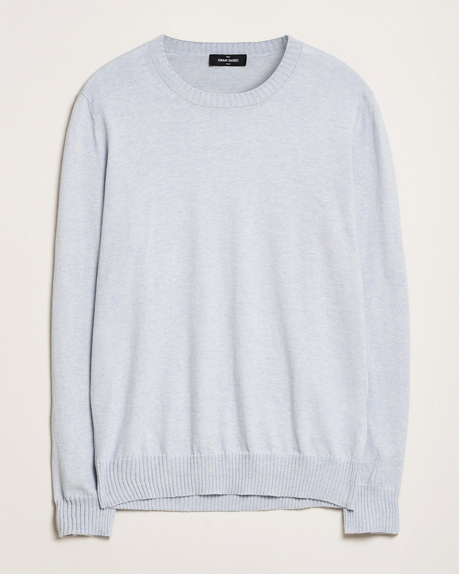 Herren | Pullover | Gran Sasso | Cotton/Cashmere Knitted Crew Neck Sweater Blue Melange