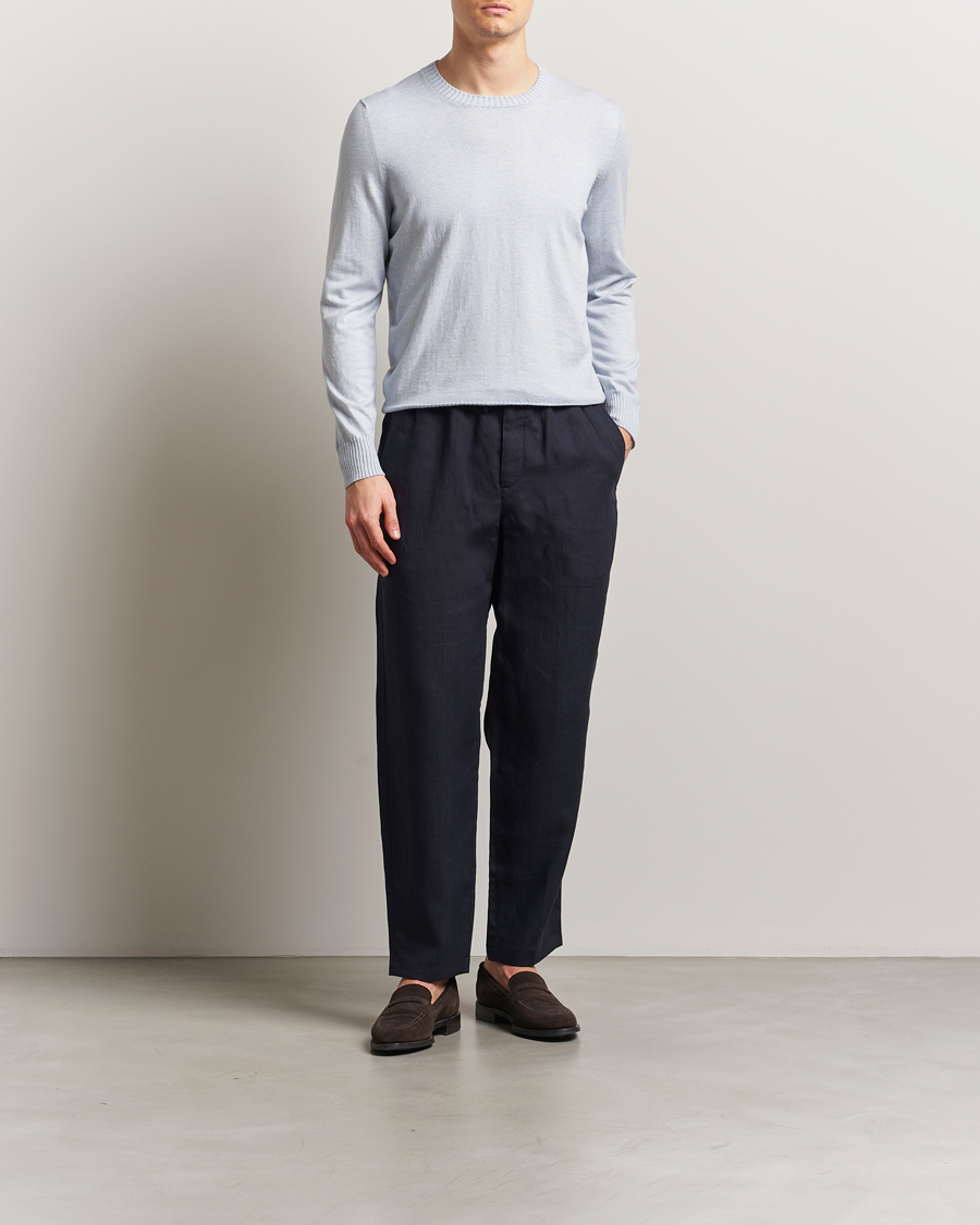 Herren | Pullover | Gran Sasso | Cotton/Cashmere Knitted Crew Neck Sweater Blue Melange