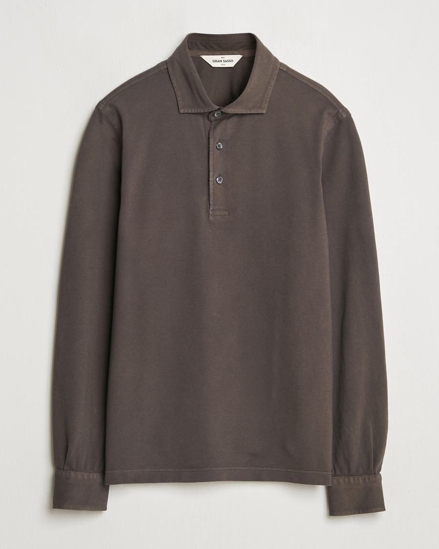 Herren | Pullover | Gran Sasso | Washed Long Sleeve Polo Dark Brown