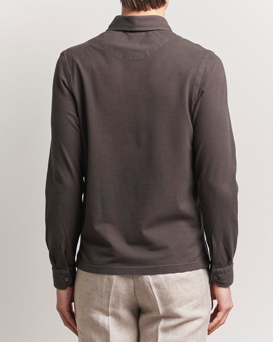 Herren | Pullover | Gran Sasso | Washed Long Sleeve Polo Dark Brown