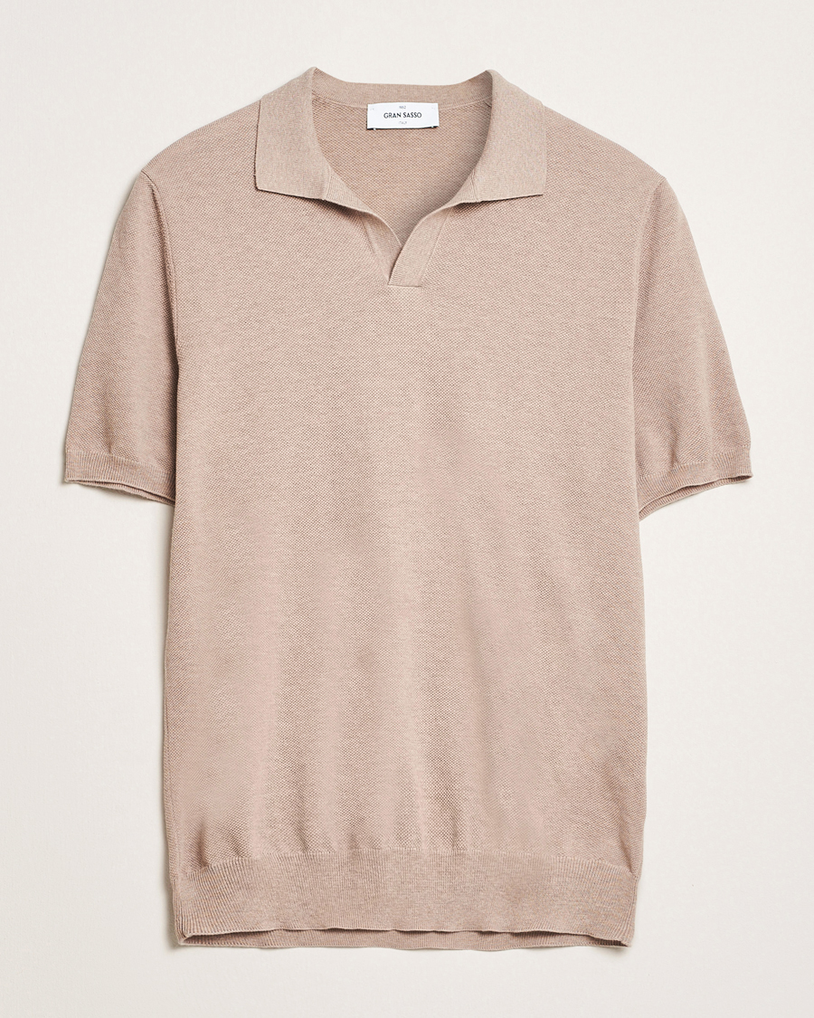 Herren | Poloshirts | Gran Sasso | Cotton Structured Knitted Open Collar Polo Beige