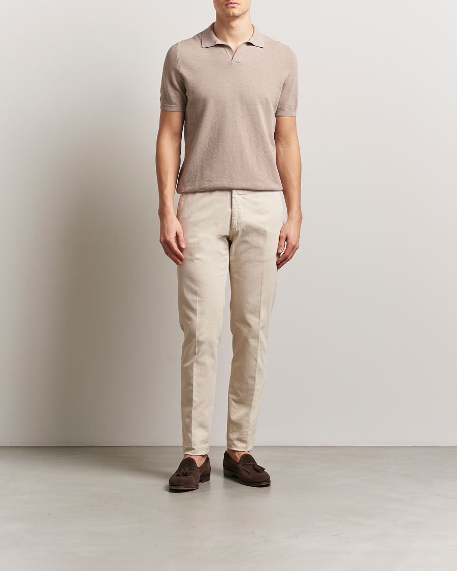 Herren | Poloshirts | Gran Sasso | Cotton Structured Knitted Open Collar Polo Beige