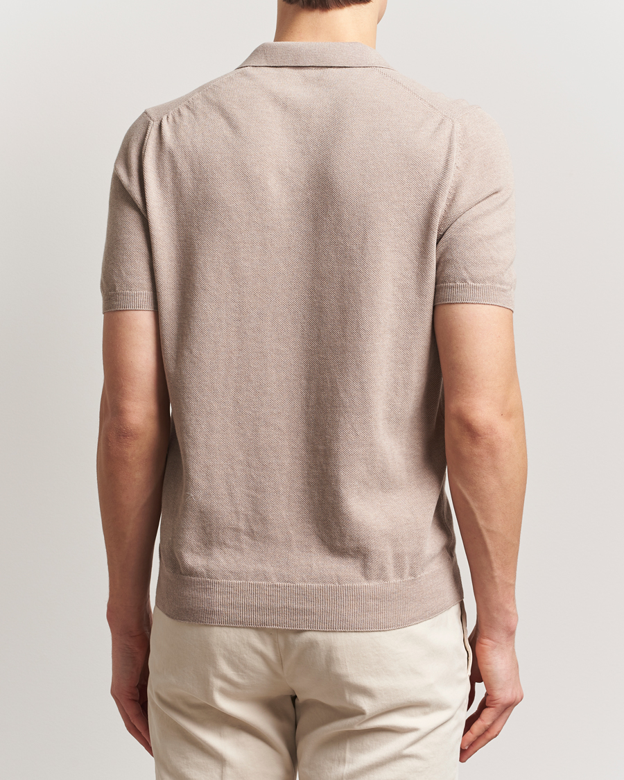 Herren | Poloshirts | Gran Sasso | Cotton Structured Knitted Open Collar Polo Beige