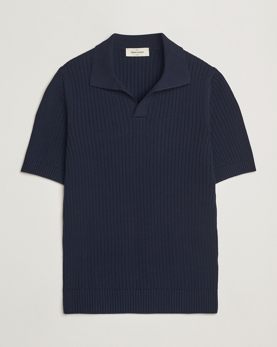 Herren | Poloshirts | Gran Sasso | Cotton Heavy Knitted Open Collar Polo Navy