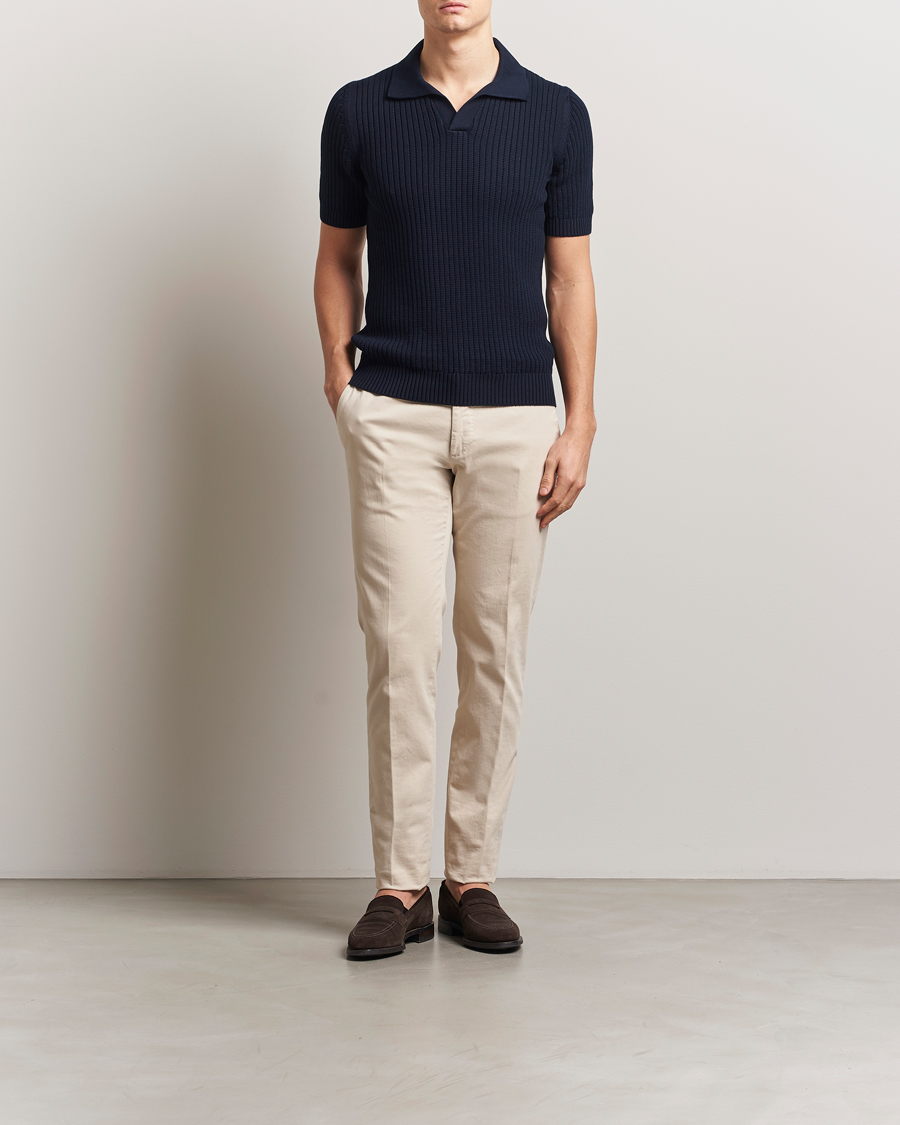 Herren | Poloshirts | Gran Sasso | Cotton Heavy Knitted Open Collar Polo Navy
