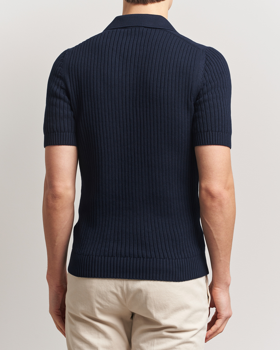 Herren | Poloshirts | Gran Sasso | Cotton Heavy Knitted Open Collar Polo Navy