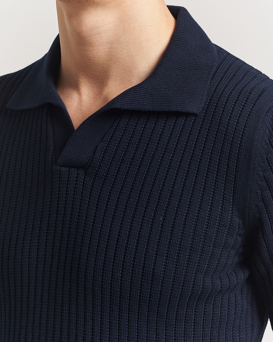 Herren | Poloshirts | Gran Sasso | Cotton Heavy Knitted Open Collar Polo Navy
