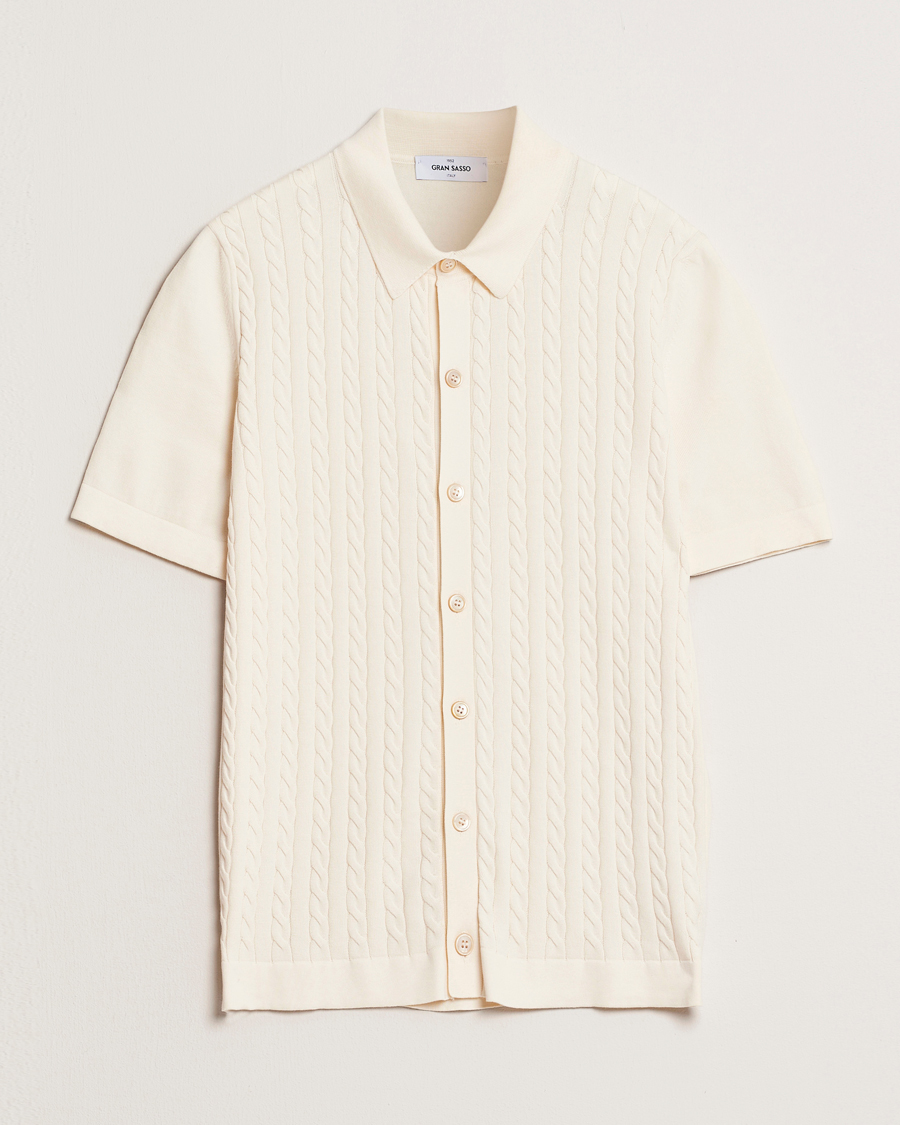 Herren | Hemden | Gran Sasso | Cotton Cable Knitted Short Sleeve Shirt Cream
