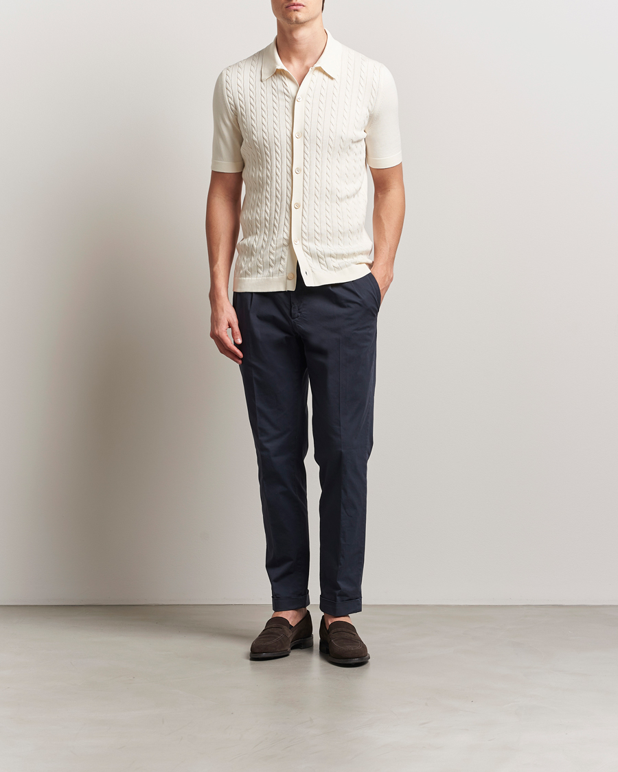 Herren | Hemden | Gran Sasso | Cotton Cable Knitted Short Sleeve Shirt Cream
