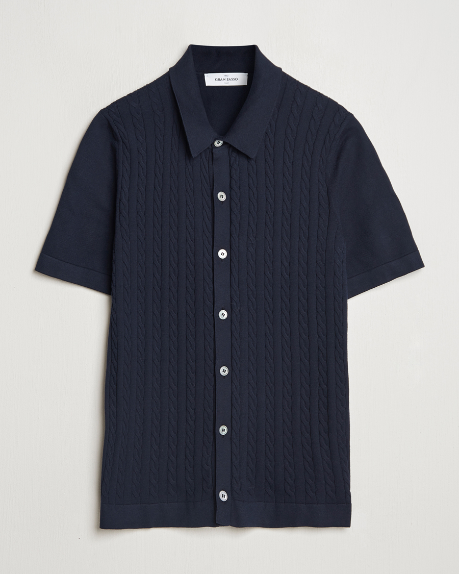 Herren | Hemden | Gran Sasso | Cotton Cable Knitted Short Sleeve Shirt Navy