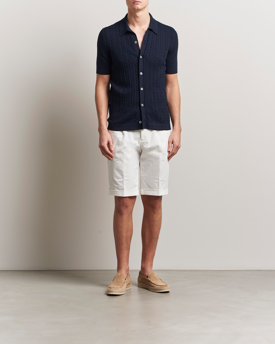 Herren | Hemden | Gran Sasso | Cotton Cable Knitted Short Sleeve Shirt Navy