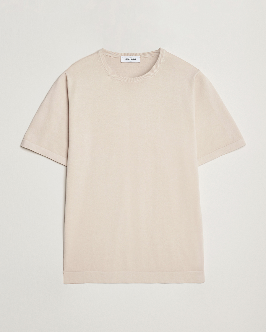 Herren | T-Shirts | Gran Sasso | Cotton Knitted Crew Neck T-Shirt Beige