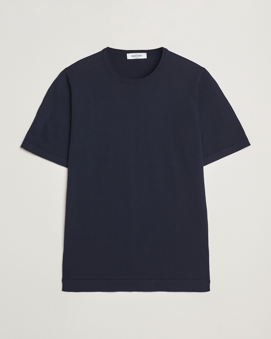 Herren | T-Shirts | Gran Sasso | Cotton Knitted Crew Neck T-Shirt Navy