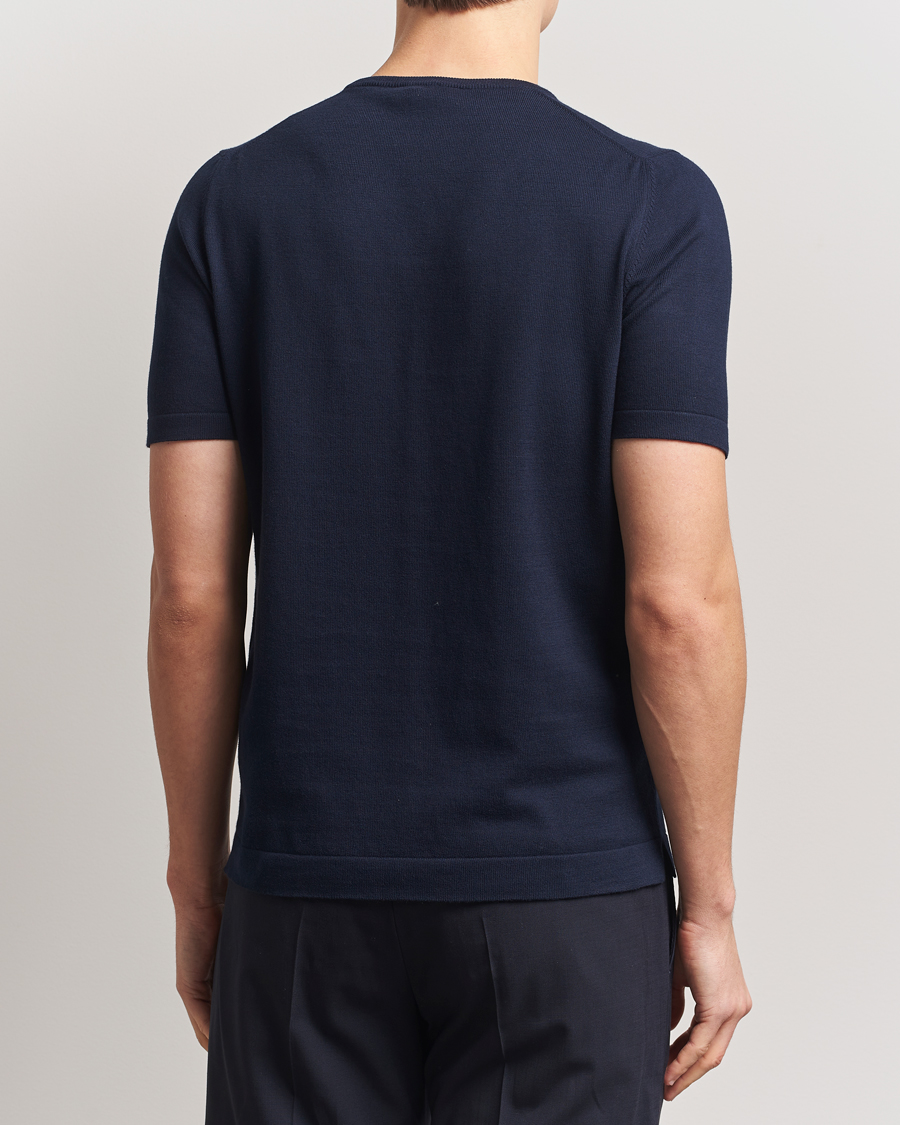 Herren | T-Shirts | Gran Sasso | Cotton Knitted Crew Neck T-Shirt Navy