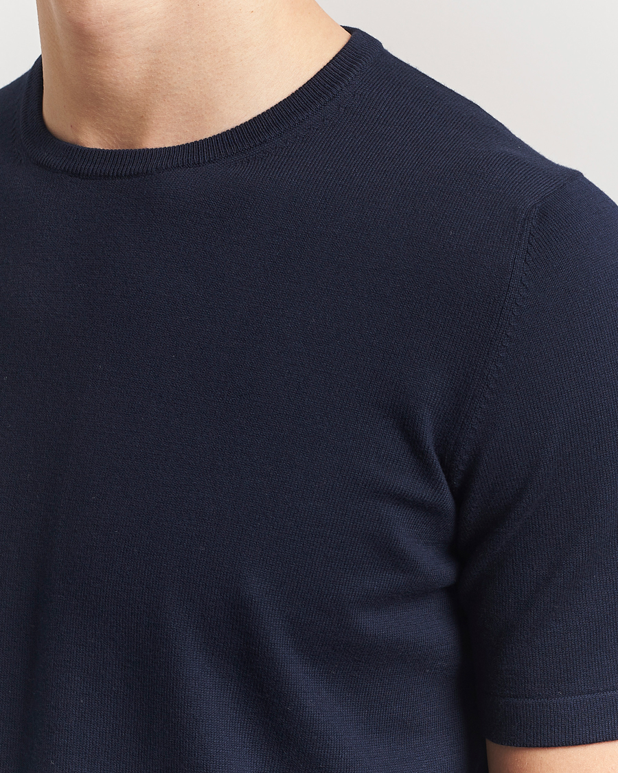 Herren | T-Shirts | Gran Sasso | Cotton Knitted Crew Neck T-Shirt Navy