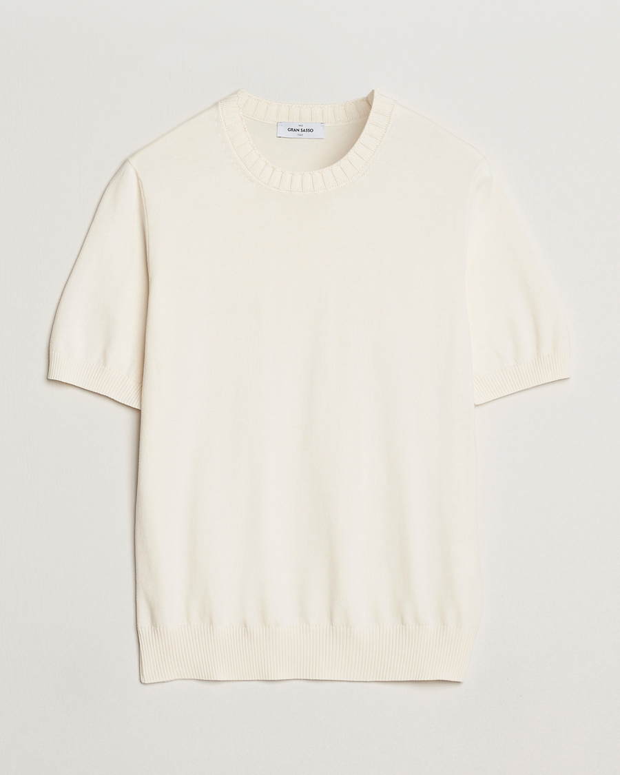 Herren | T-Shirts | Gran Sasso | Cotton Heavy Knitted Crew Neck T-Shirt Cream
