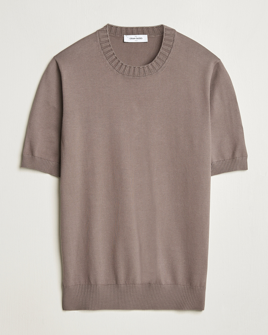 Herren | T-Shirts | Gran Sasso | Cotton Heavy Knitted Crew Neck T-Shirt Brown