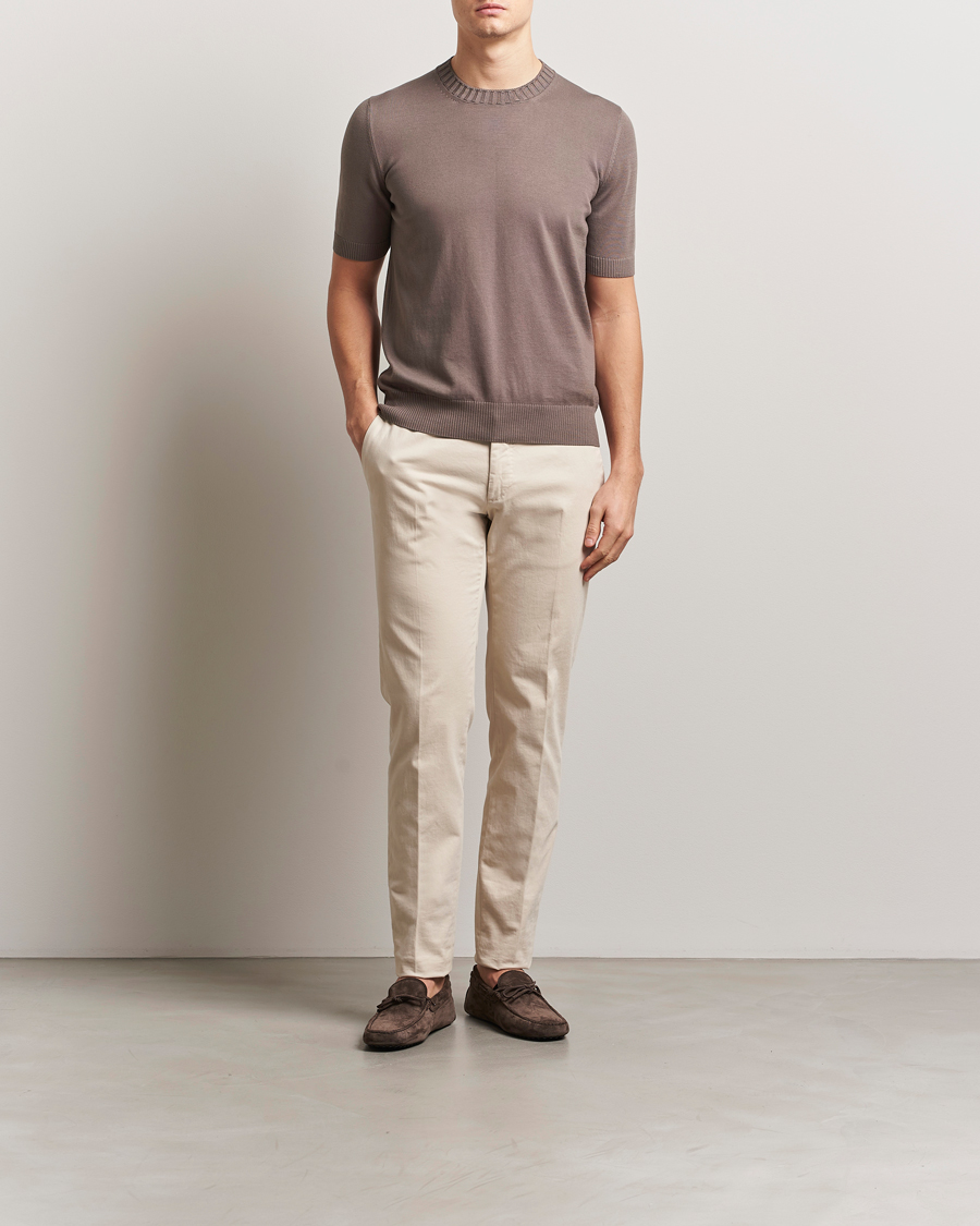 Herren | T-Shirts | Gran Sasso | Cotton Heavy Knitted Crew Neck T-Shirt Brown