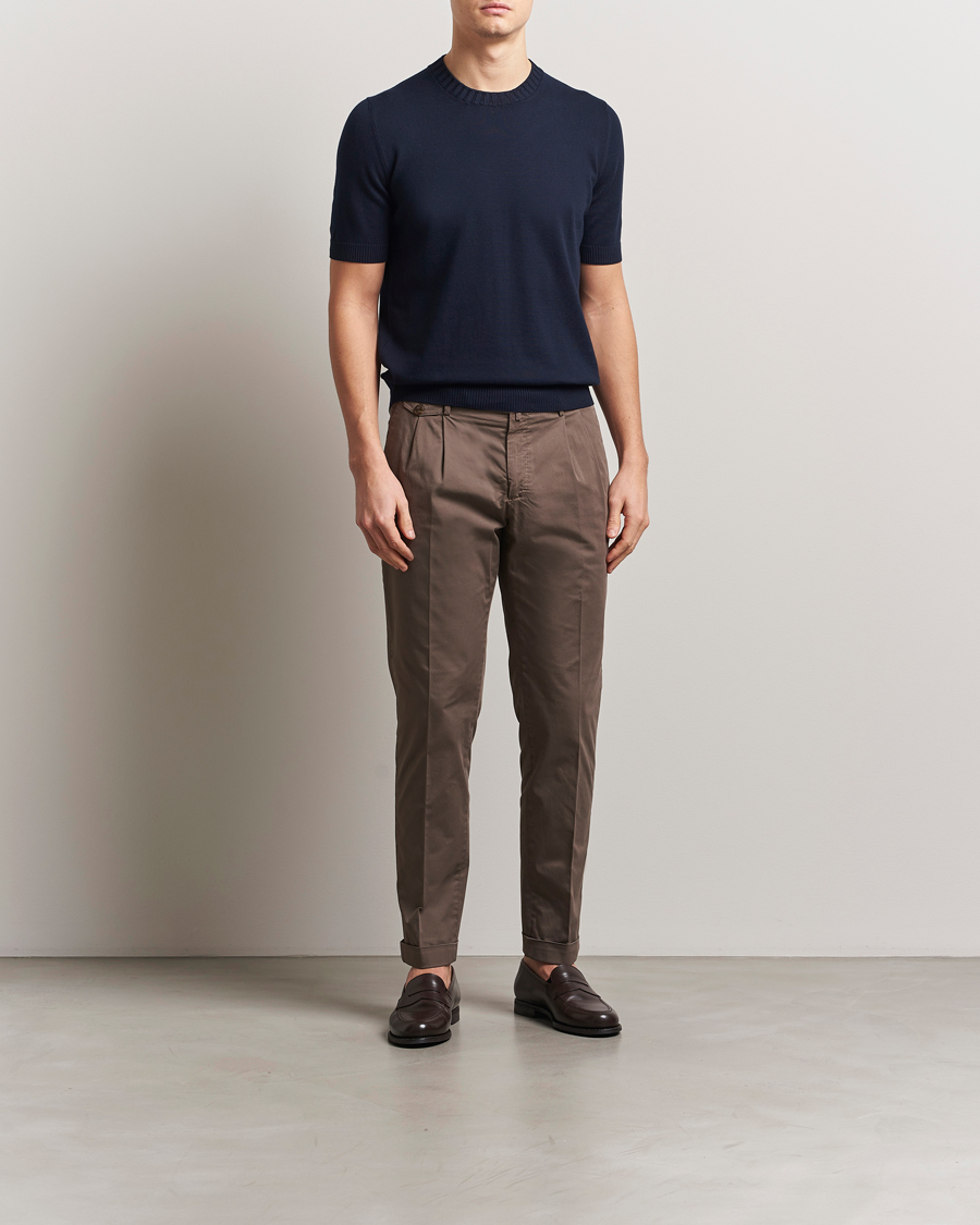 Herren | T-Shirts | Gran Sasso | Cotton Heavy Knitted Crew Neck T-Shirt Navy