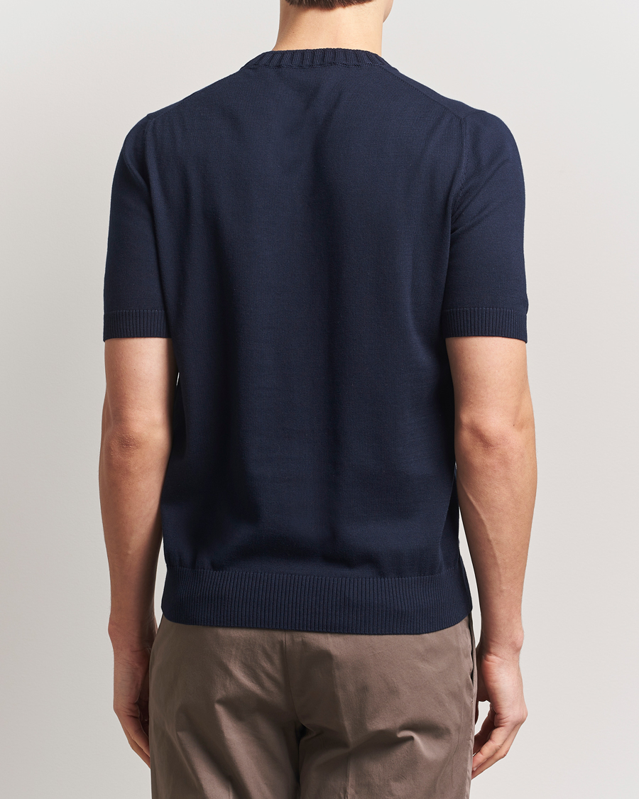 Herren | T-Shirts | Gran Sasso | Cotton Heavy Knitted Crew Neck T-Shirt Navy