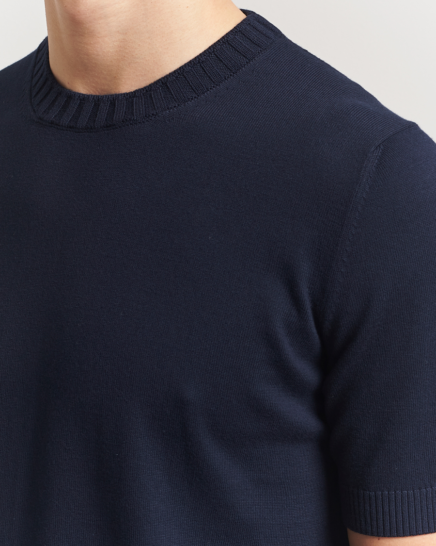 Herren | T-Shirts | Gran Sasso | Cotton Heavy Knitted Crew Neck T-Shirt Navy