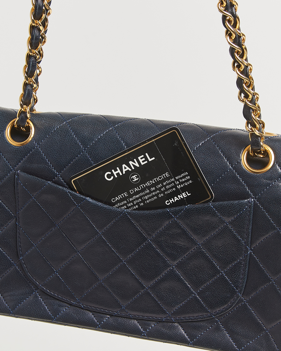 Herren | Chanel Pre-Owned Classic Small Double Flap Bag Lambskin Navy | Chanel Pre-Owned | Classic Small Double Flap Bag Lambskin Navy