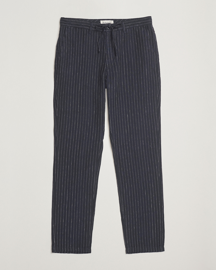 Herren | Hosen | GANT | Relaxed Fit Linen Pinstriped Trousers Darkened Navy