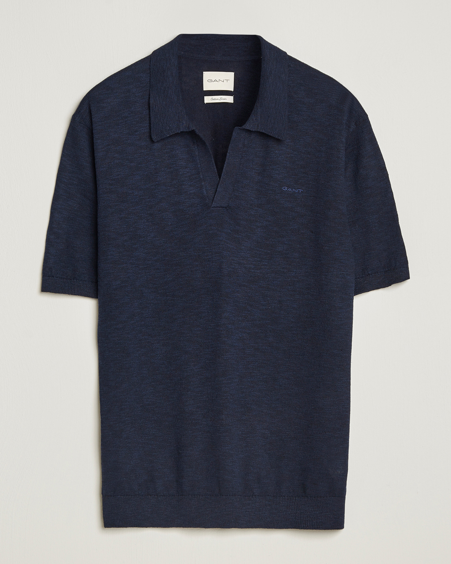 Herren | Poloshirts | GANT | Linen/Cotton Open Collar Polo Evening Blue