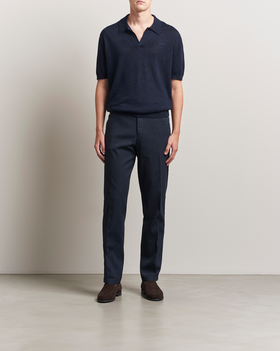 Herren | Poloshirts | GANT | Linen/Cotton Open Collar Polo Evening Blue